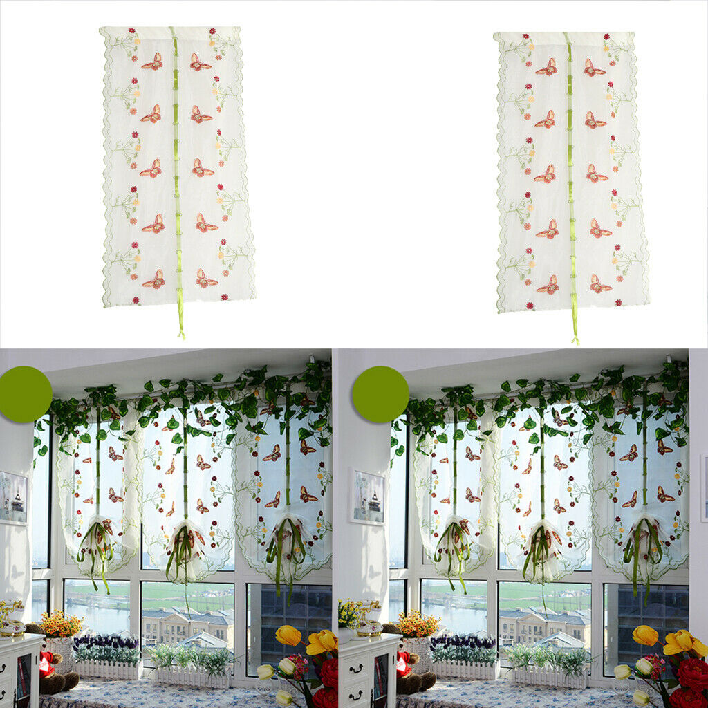 Set of 2 Butterfly Embroidered Roman Curtain Balloon Curtains Sheer Window