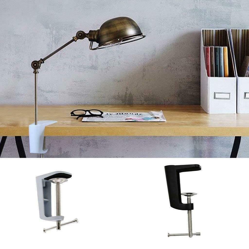 Adjustable Arm Desk-Base Clamp Table Lamp Clip Holder Metal Stand Black