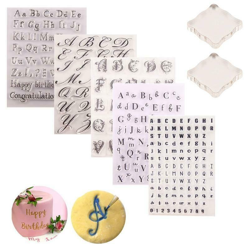 5pcs Letter Alphabet Fondant Cake Stamp with 2pcs Back Plate for Cookies Biscuit