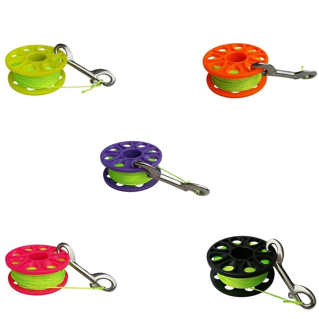 18m Finger Spool Reel Scuba Diving with Stainless Steel Bolt Snap Orange