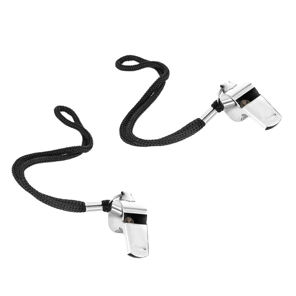 2x Soccer Metal Referee Whistle Lanyard Neck Strap Basketball Football Running