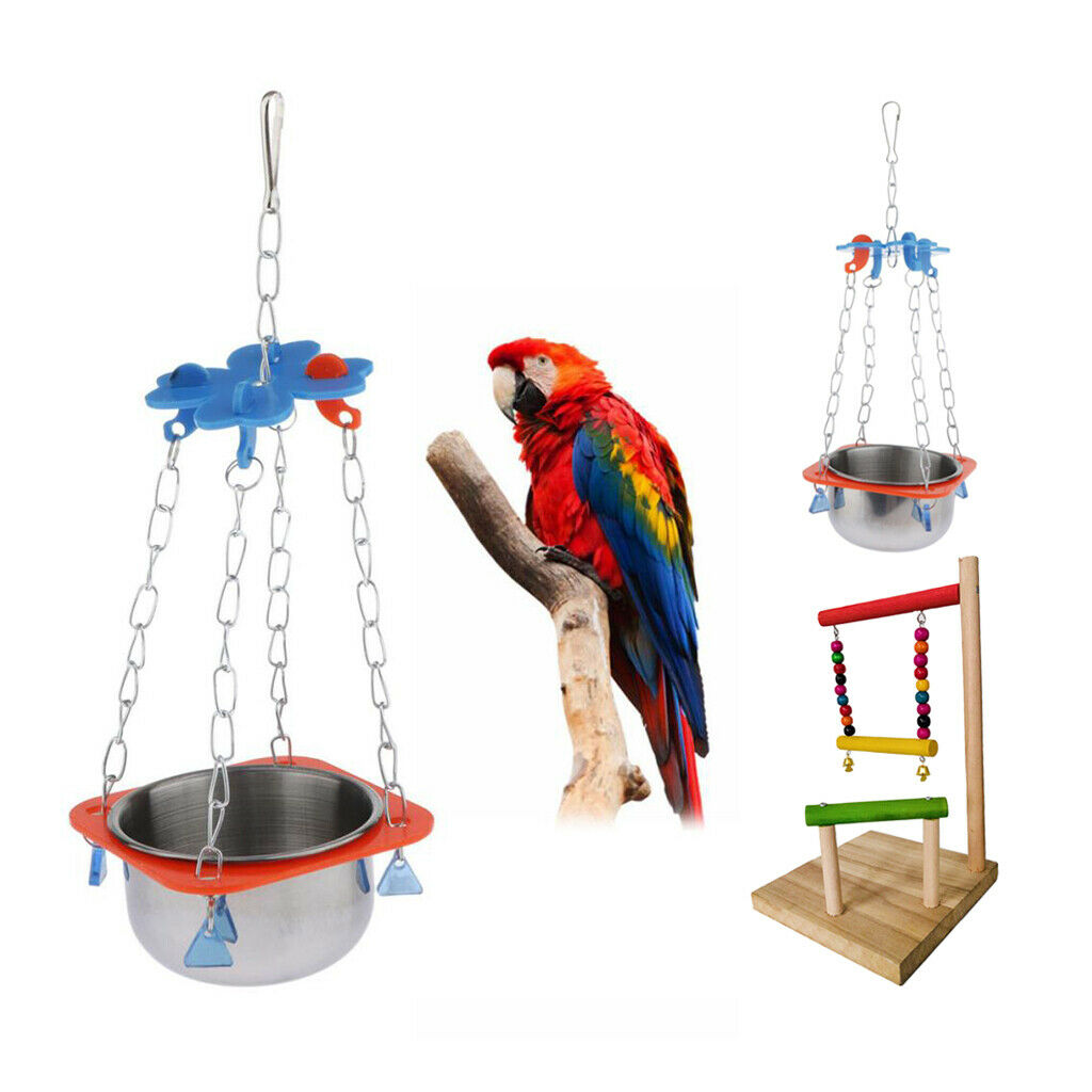 2 Pack Birds Parrots Standing Perch With Cage Water Bowls Birds Parrots