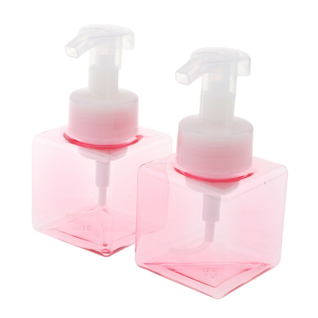 Pack of 4 250ml Square Foam Lotion Liquid Soap Pump Bottles White+Pink