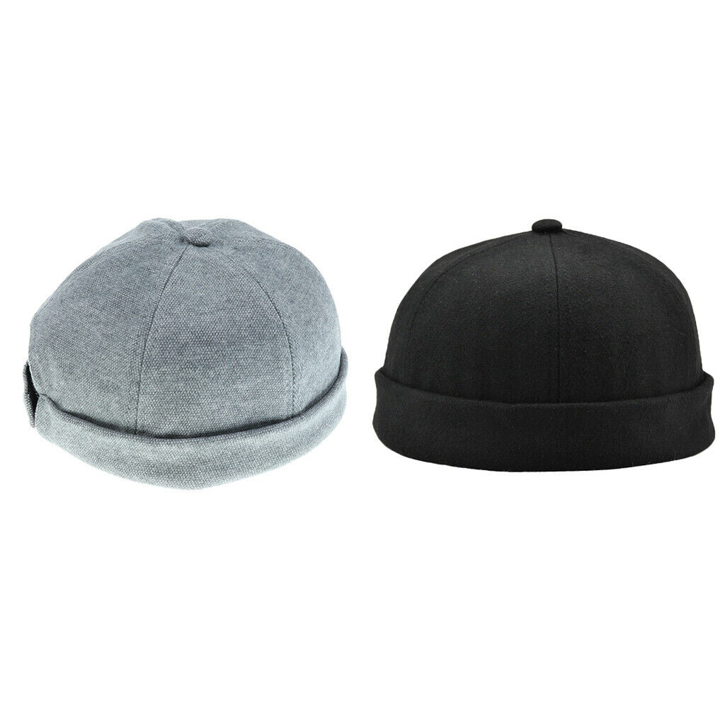 2 Pieces Mechanic Biker Hat Skullcap Board Beanie Brimless Hook Loop Docker Hat