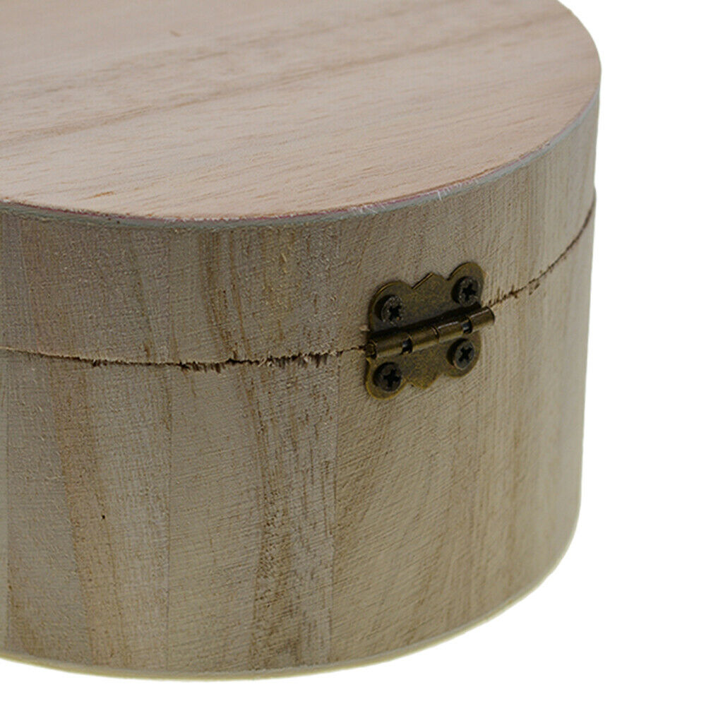 Unpainted Wooden Round Box w/ Magnetic Lid Storage Jewellery Gift Craft Case