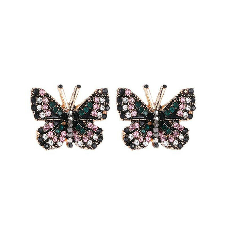 Fashion Rhinestone Crystal Colorful Butterfly Stud Earrings Luxury Women Jewe TH