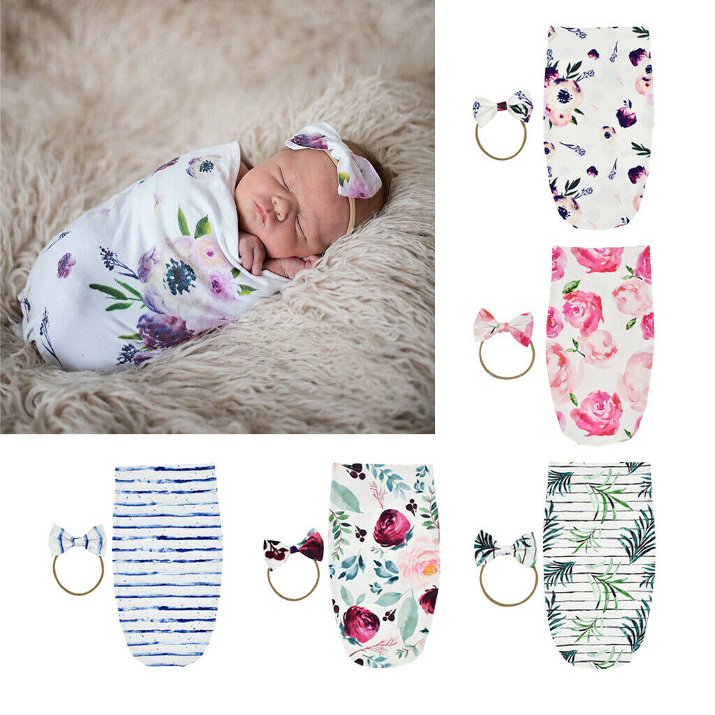 Newborn Infant Baby Swaddle Wrap Sleeping Bag with Hairband Set Purple