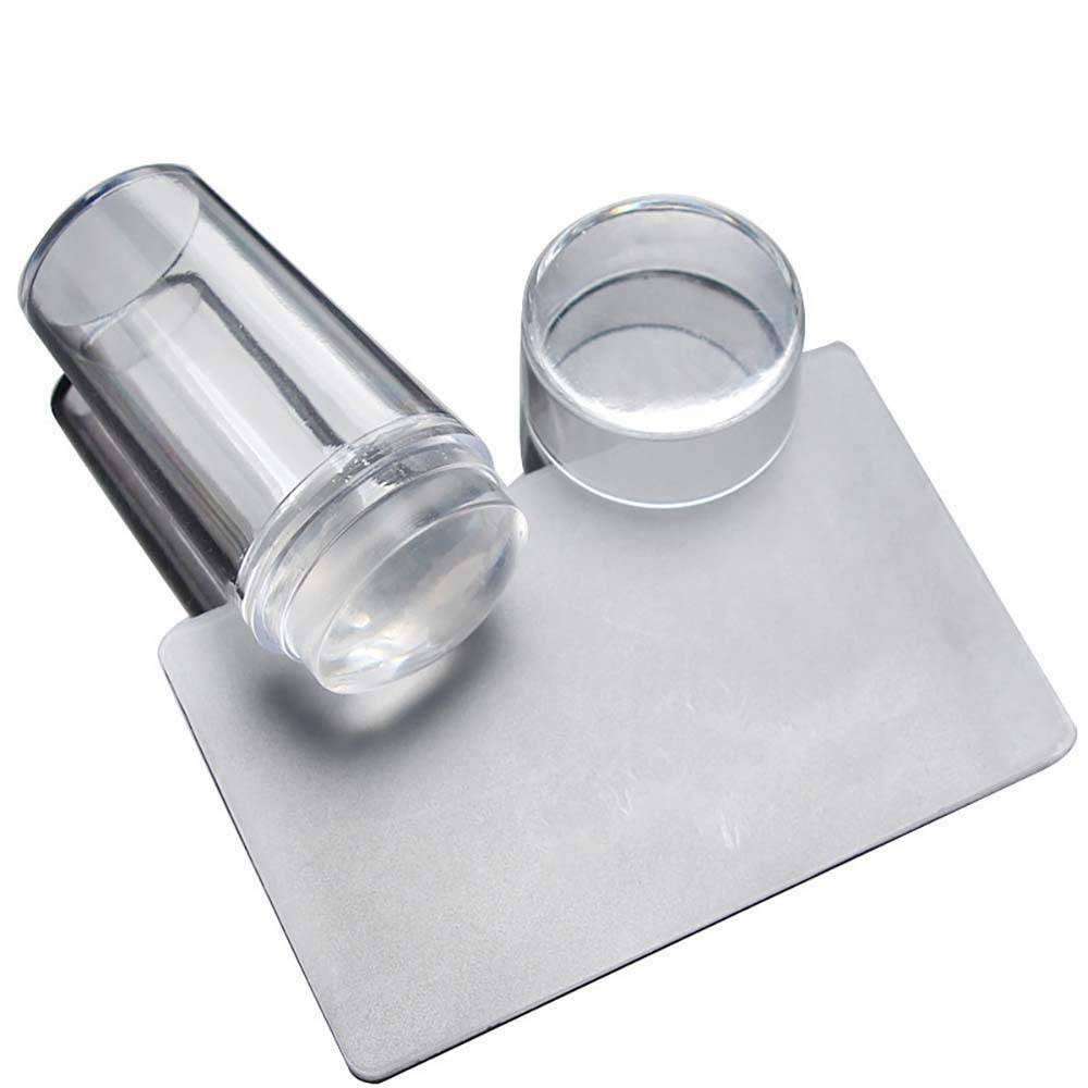 Clear Silicone Nail Art Stamping Jelly Silicone & Scraper Decors Plate Manicure!