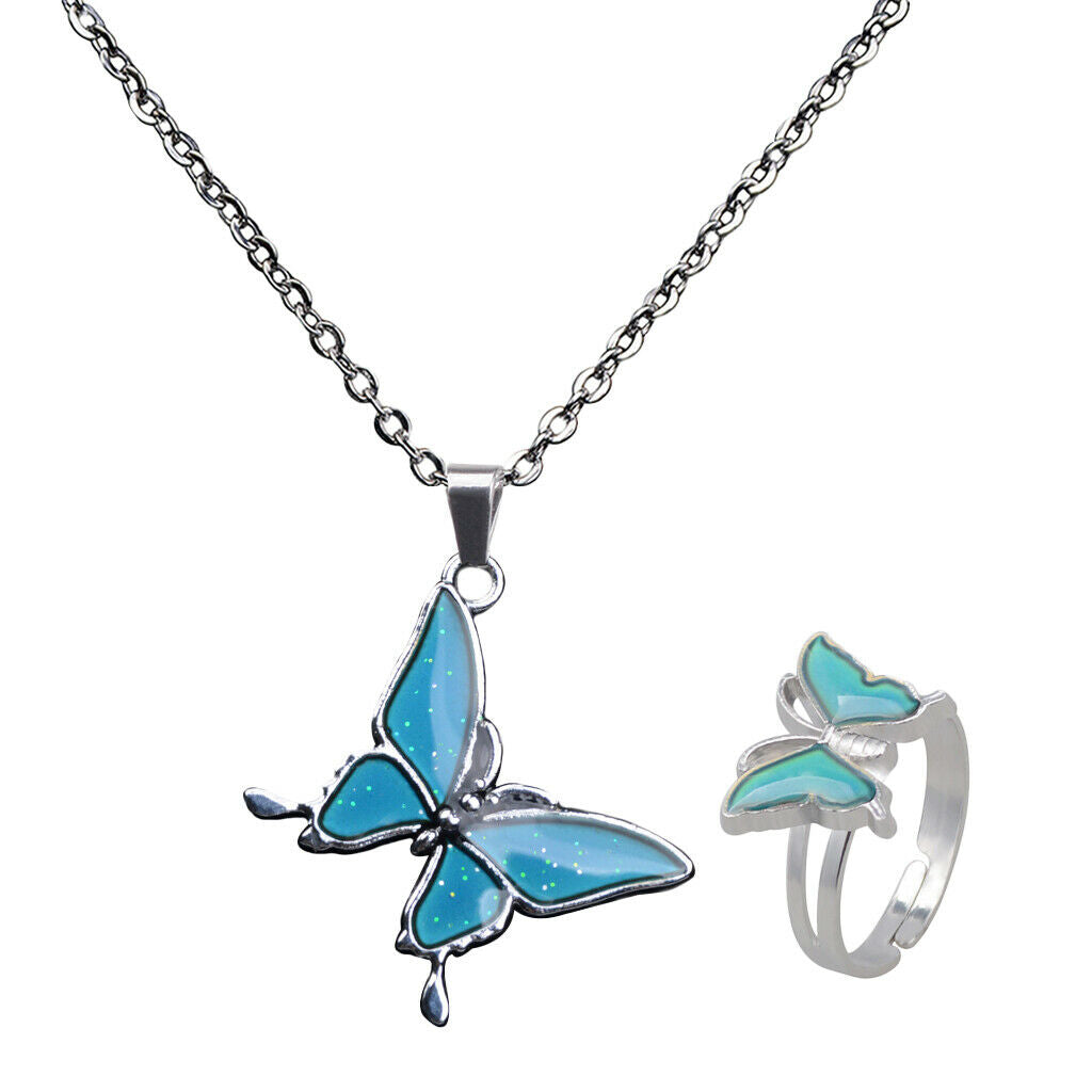 2 Sets Color Change Mood Emotion Necklace Ring Jewelry Set Necklace Chain