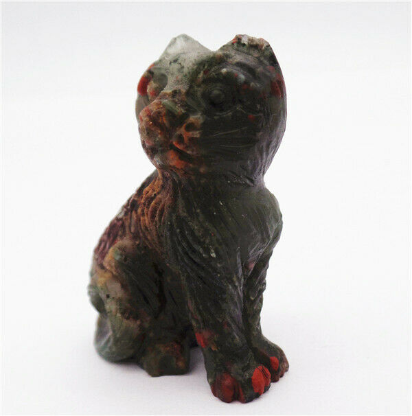 48x32x20mm Natural Africa Bloodstone Carved Cat Decoration Statue Decor HH7659