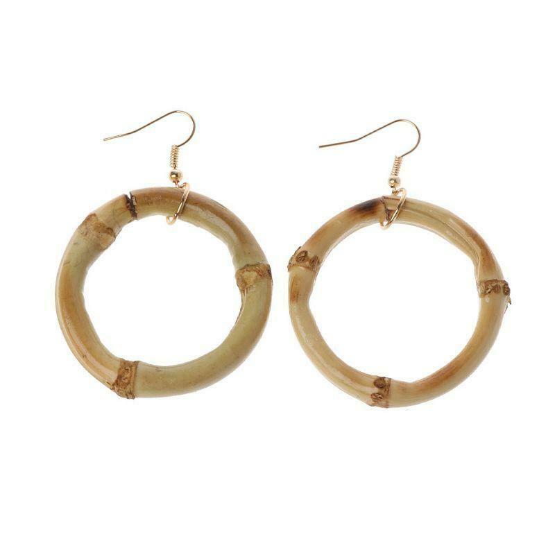 Handmade Natural Bamboo Wood Round Circle Dangle Hoop Earrings Fashion Jewelry