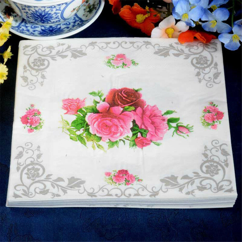 20X flower paper napkin rose party tissue napkins decoupage decoration pa.l8