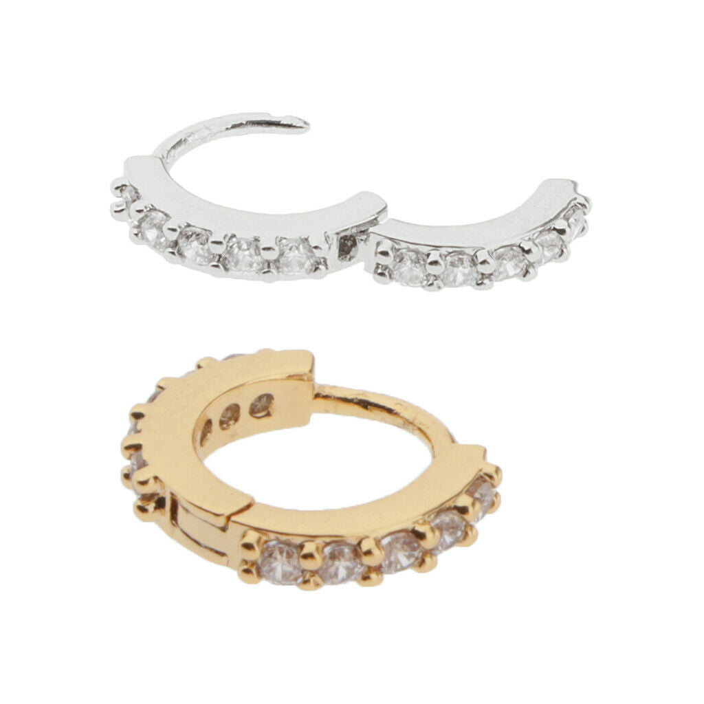 2pcs Fashion Round Huggie Hoop Earrings CZ Helix Cuff Ear Studs Jewelry 6mm