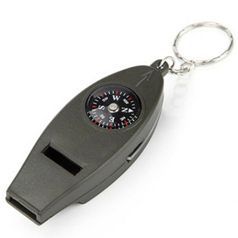 Mini Outdoor 4 In1 Survival Whistle Compass Magnifying Thermometer Keychai.l8