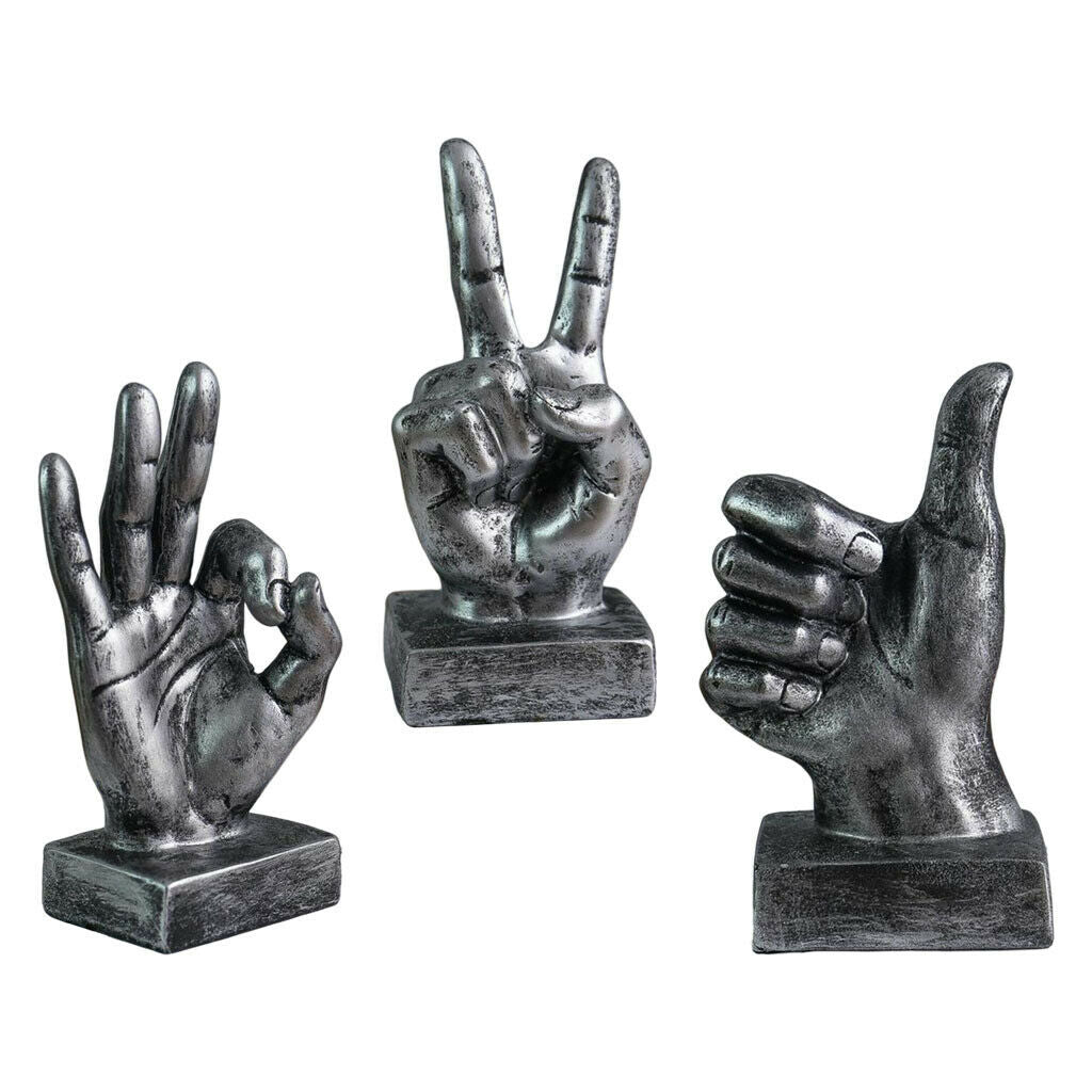 3x Chic Art Hand Gesture Sculpture Statue Office Cabinet Tabletop Decorative