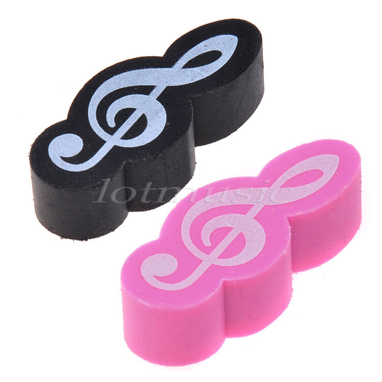 2 Pcs Black Pink Stationary Music Note Rubber Eraser Gift