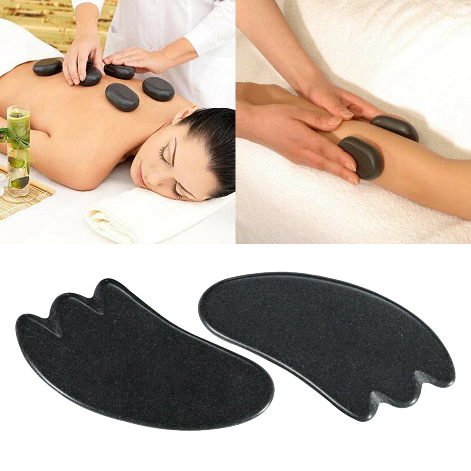 2 Piece Facial Large Massage Stone Pain Relief Lava Basalt Pack 12x5.7x0.2cm