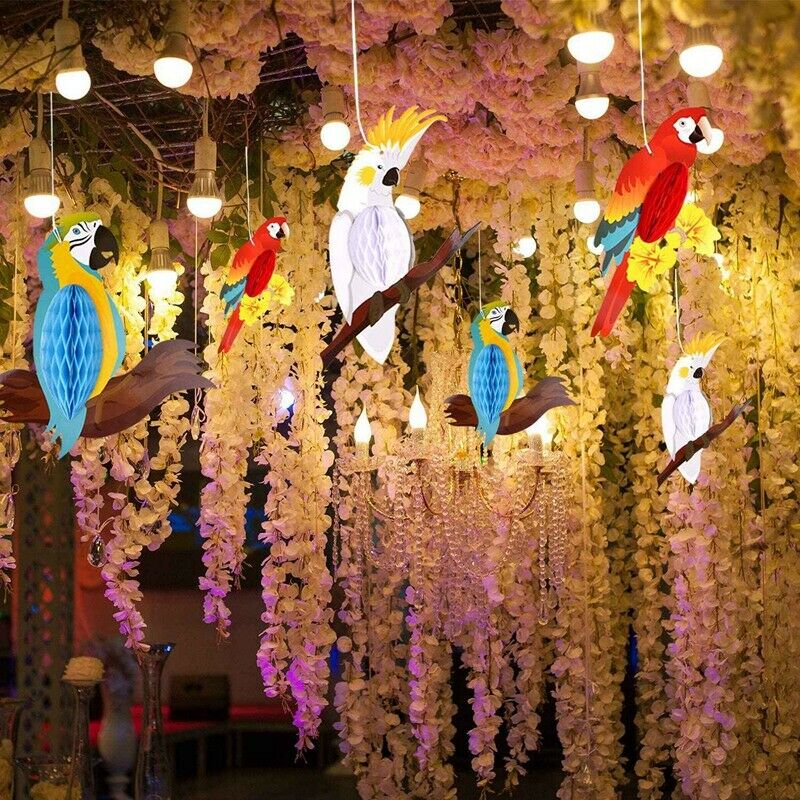 6 Pieces Tropical Birds Honeycomb Parrot Hawaiian Summer Beach Tiki Bar LuauS2N6