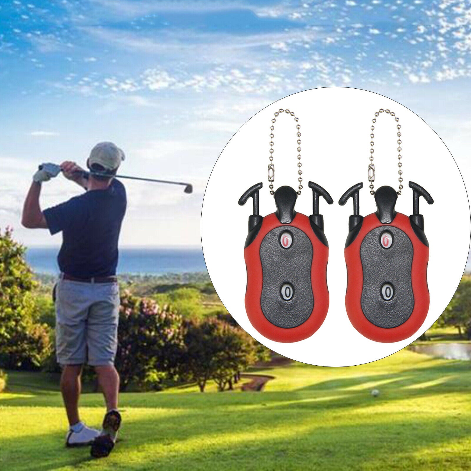 2x Golf Score Counter Double Dial Tally Keeper Scorer Scoring Indicator Red