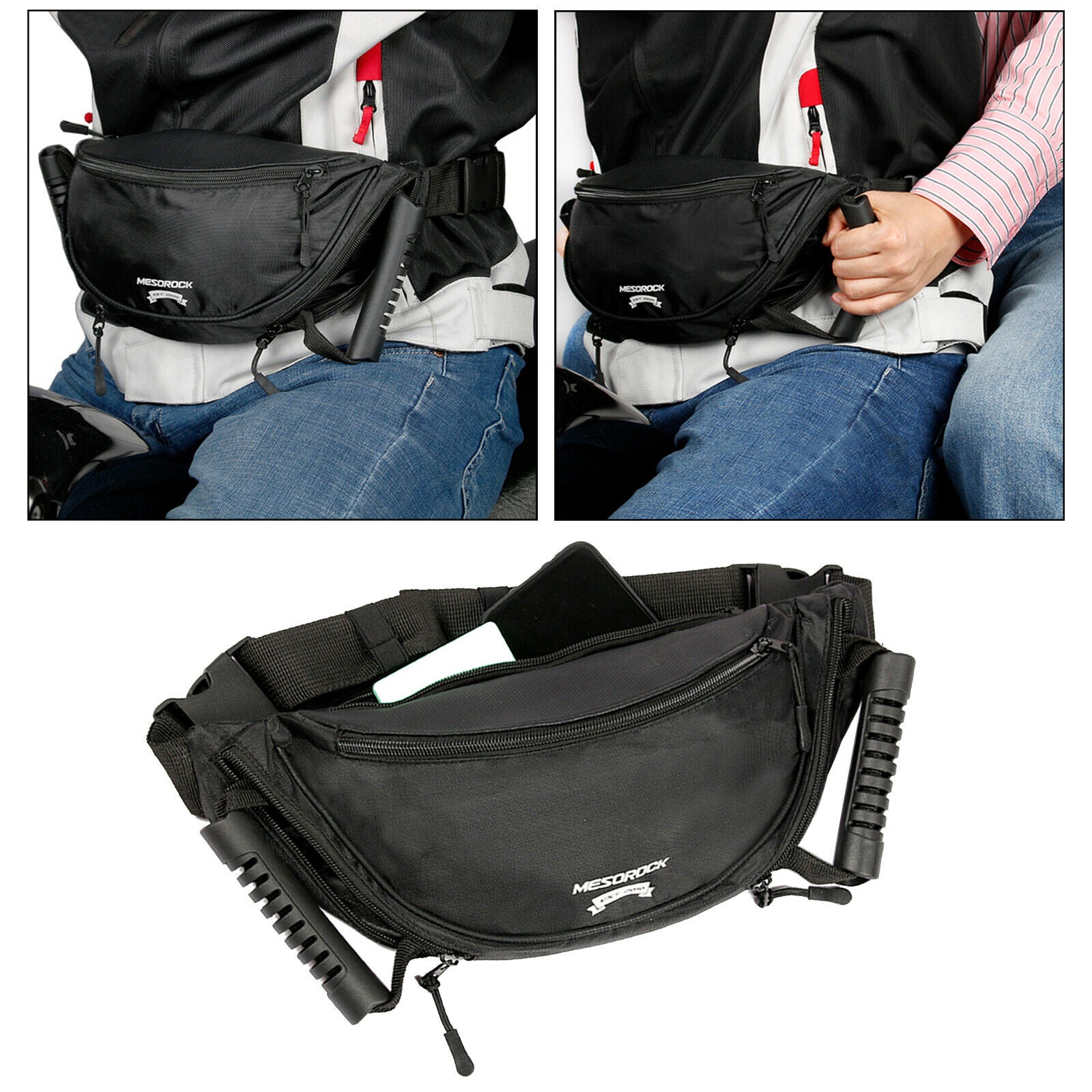 Black Safety Belt Bag for Motorcycle Passenger Riding Driving Children Kids