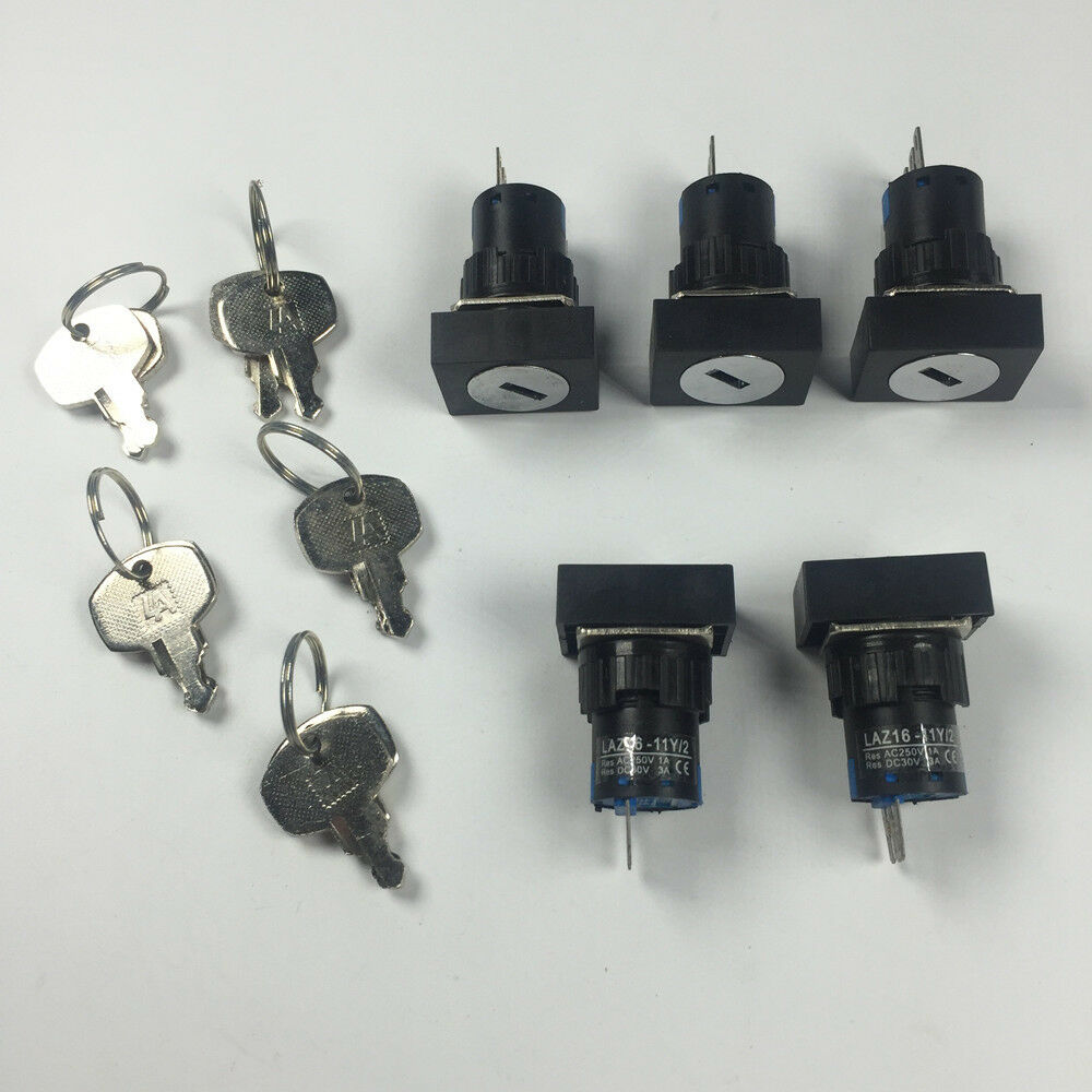 5pcs Rectangle Type 3 Pins 2 Files Rotate Switch With Keys LA16-11Y/2