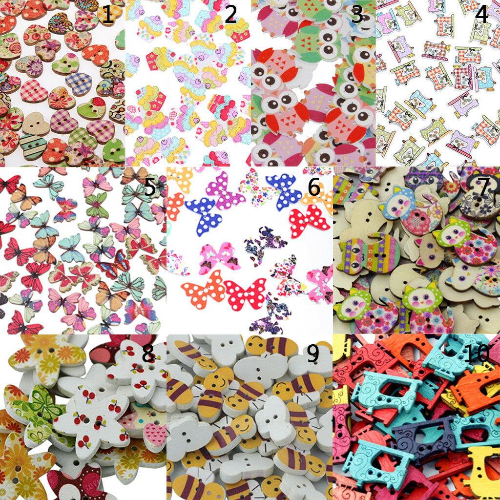 50pcs Mixed Sewing Machine Wooden Buttons for Sewing Crafts Scrapbooking