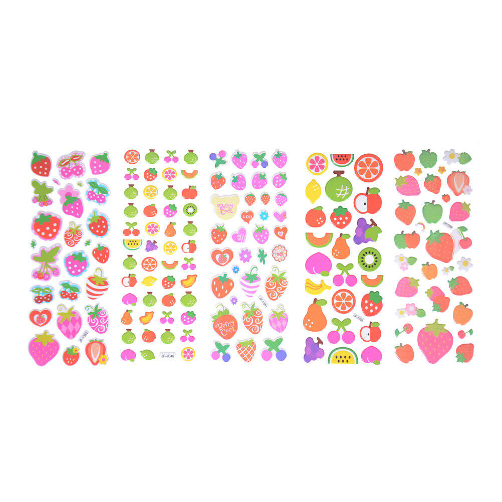 5 Sheets  Cartoon Fruits Scrapbooking Bubble Puffy Stickers Reward Kids To.l8