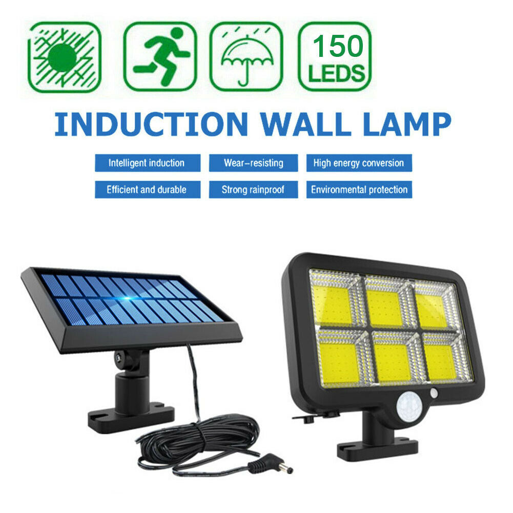150 LED PIR Motion Sensor Wall Light Solar Powered Garden Yard Lamp Waterproof