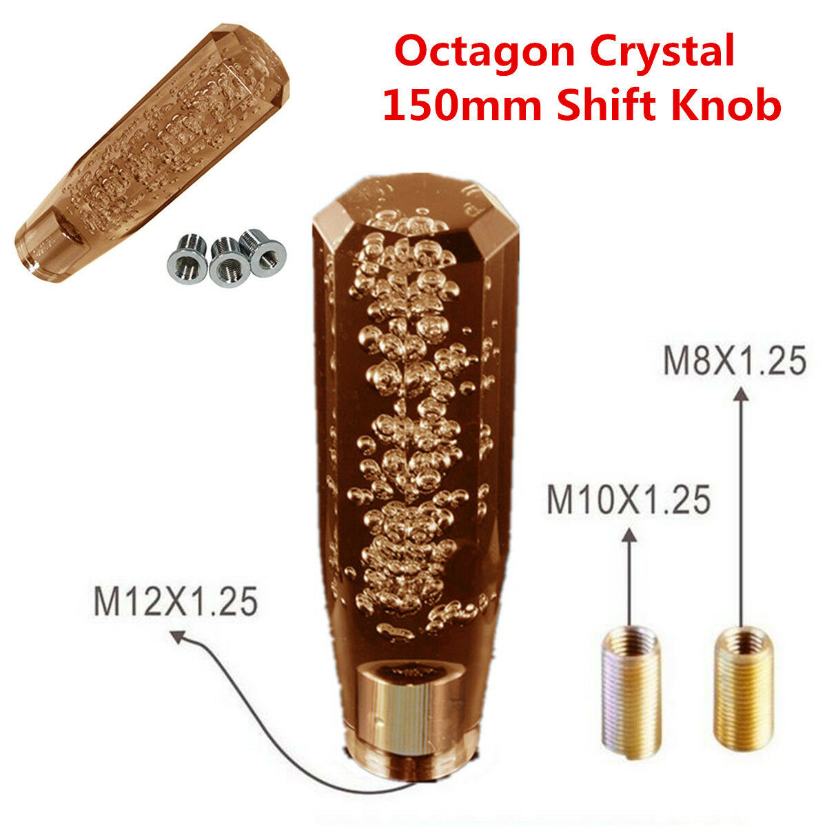 -XN1x Universal Octagon Crystal Bubble Manual Auto Car Shifter Shift Knob 150mm