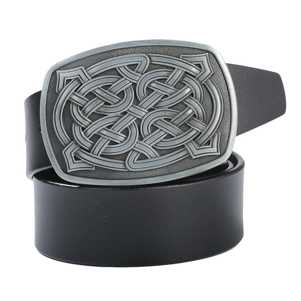 Cowboy Leather Belt Rock Celtic Belt Buckle Rectangle Jeans Accessory Black