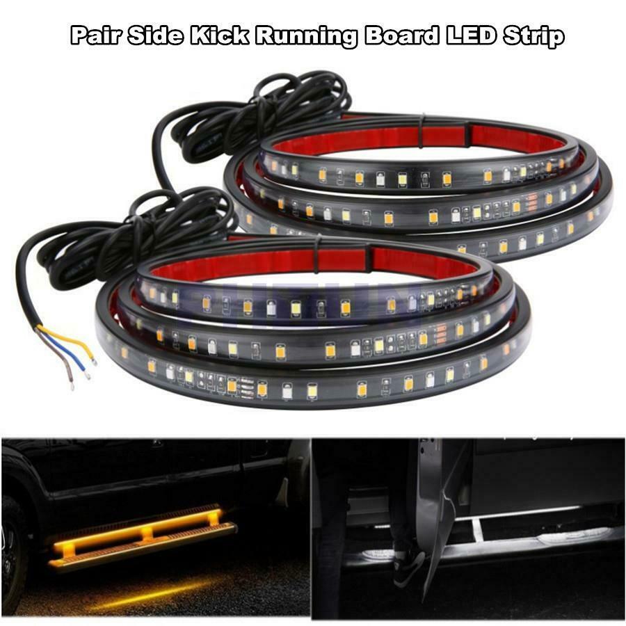 2pcs 60" Car Running Board Side Step LED Light White/Amber Turn Signal DRL Strip