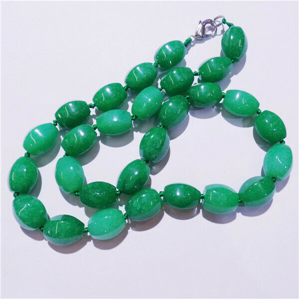 1 Strand 14x10mm Green Malay Jade Faceted Lantern Beads Handmade Necklace HH9194