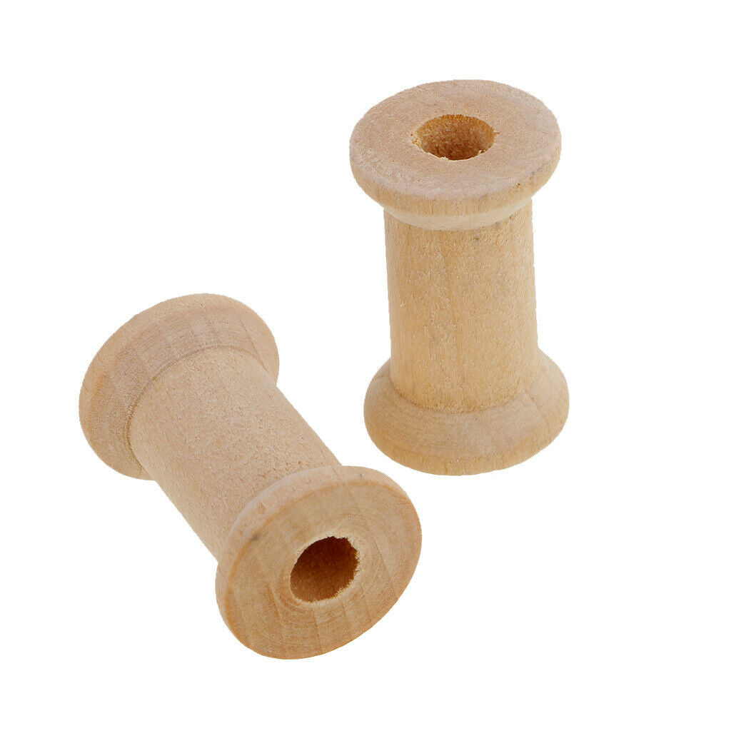 50 Unfinished Wood Spools Thread Bobbins Cord Wire Coil Wood Craft Sewing Notion
