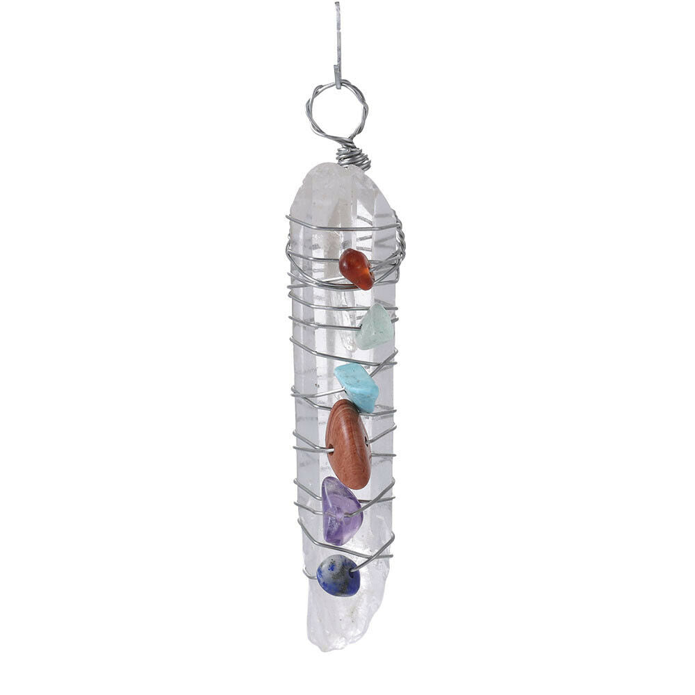 1x Healing Crystal 7 Chakra Stone Wire Wrap Quartz Reiki Pendulum Pendant Gift !