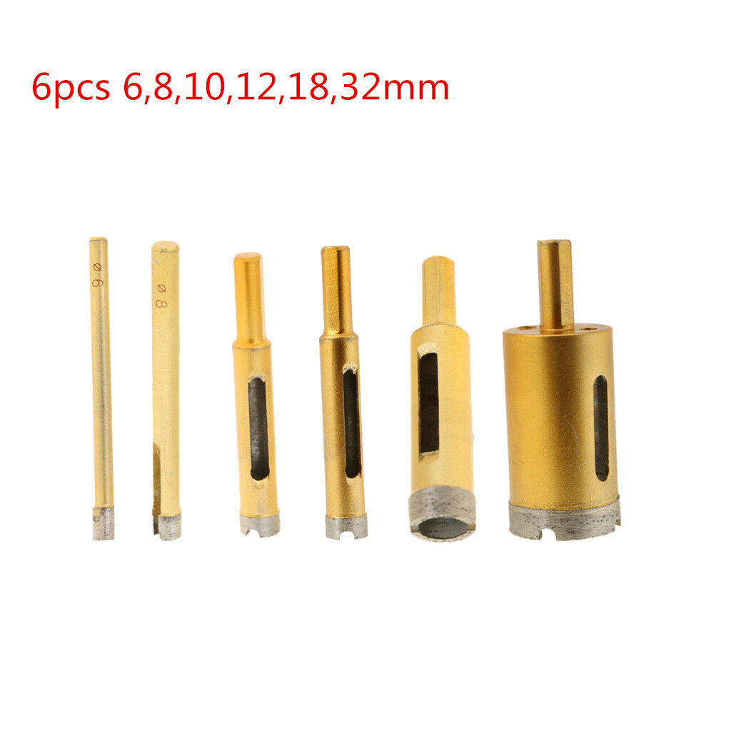 6 Pieces 6,8,10,12,18,32mm Diamond Holesaw Tile Glass Slate Marble Drill Bit