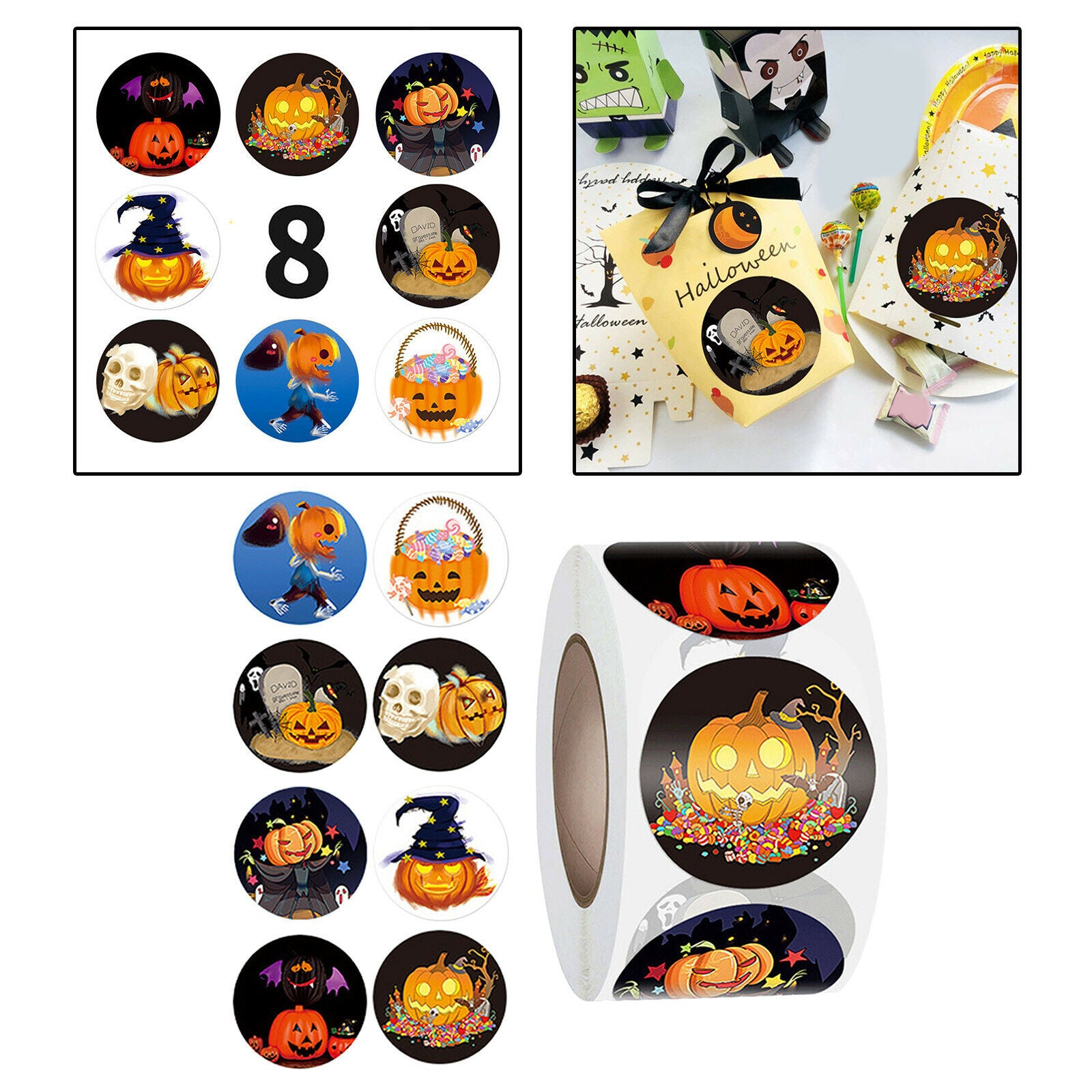 Halloween Stickers Self-Adhesive Labels Seal Gift Tags Party Gift Wrapping