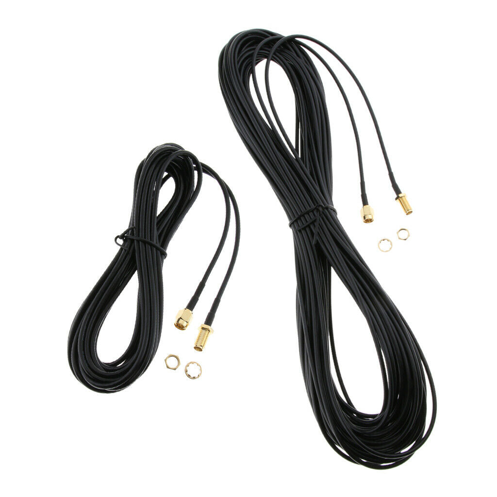 2Pcs RP-SMA Male to Female Wifi Antenna Adapter Extension Cable Cord 5m/20m