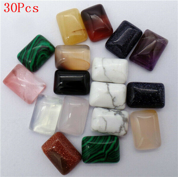 30Pcs 14x10x5mm Multicolor Mixed Stone Rectangle Cab Cabochon DIY Jewelry HH7271