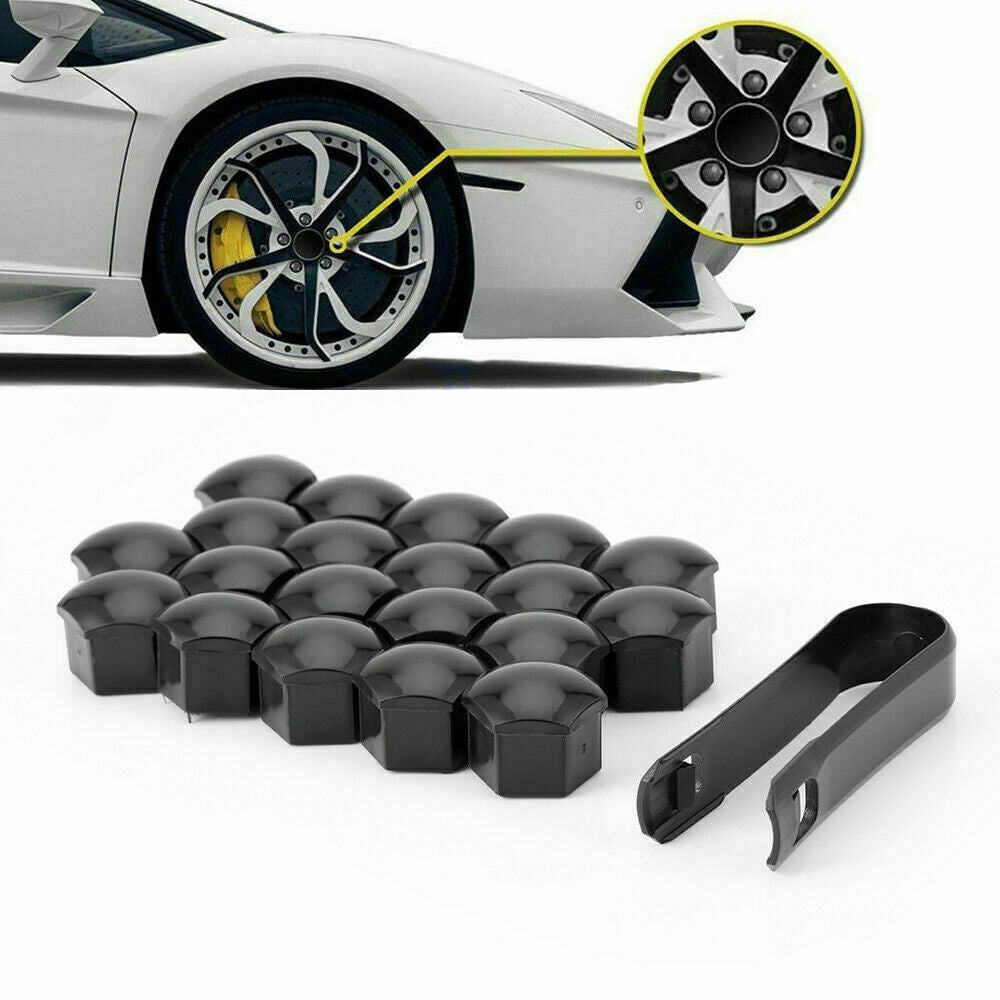 20x 19mm Wheel Lug Nut Bolt Center Cover Black Caps Tools Fit For Universal Car