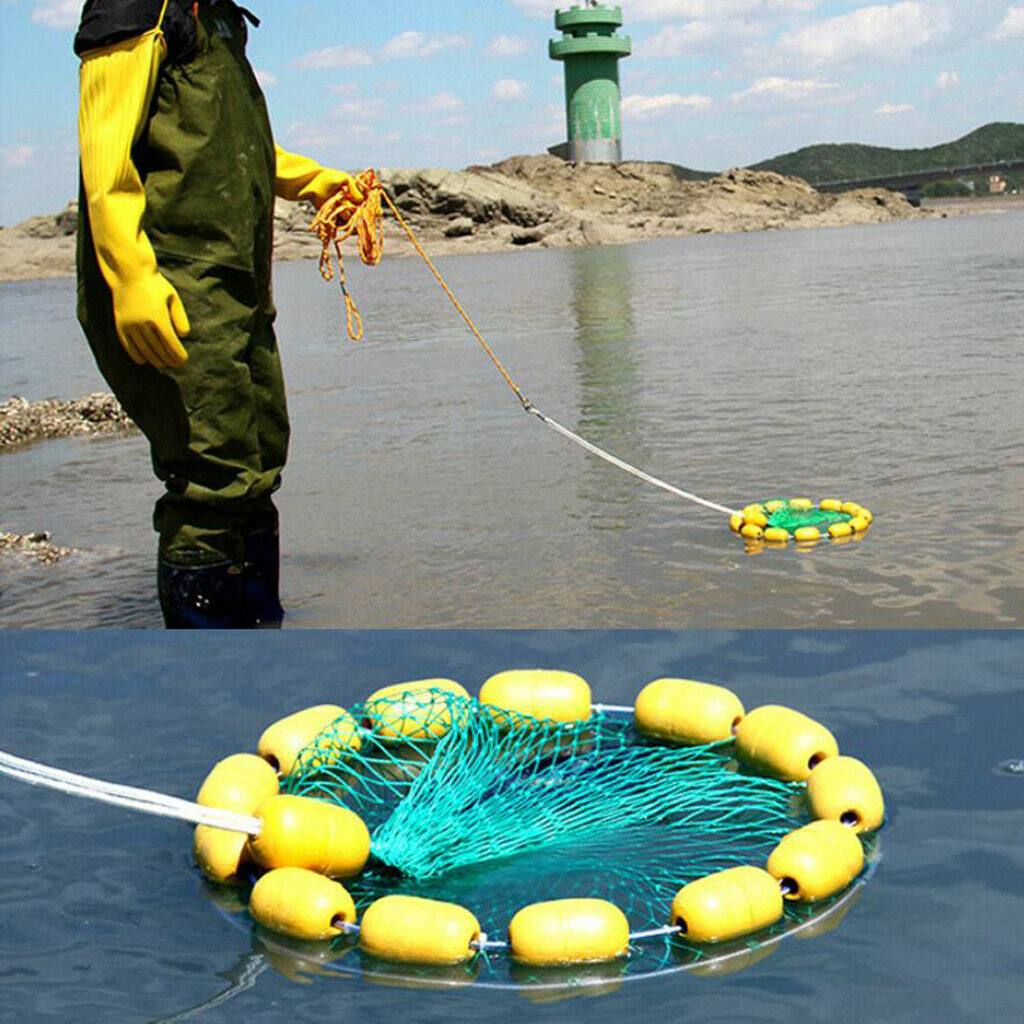Buoyancy Fishing Net Trap Three-Layer Folding Fish Cage with 14 Float Balls