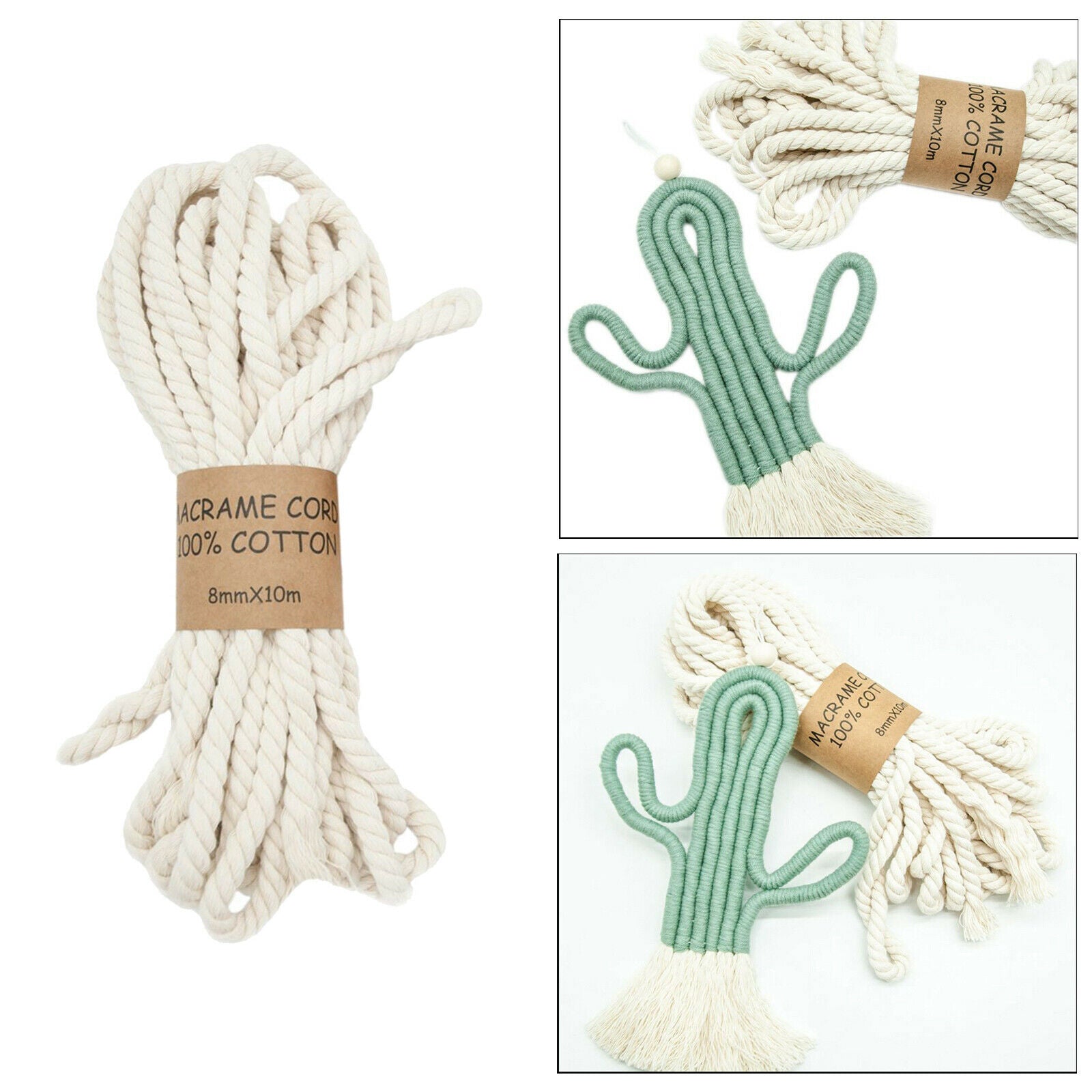 8mmx11Yards Macrame Rope 3 Strands Handmade Crafts DIY Home Decor Projects