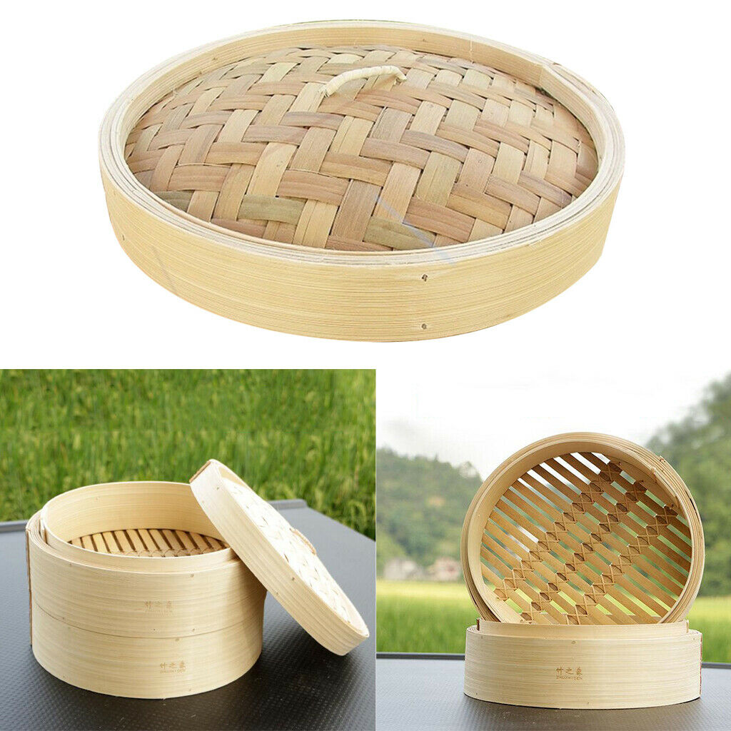 2X Asian Bamboo Steamer Lid Round Rice Meat Seafood Buns Steamer Lid 26cm