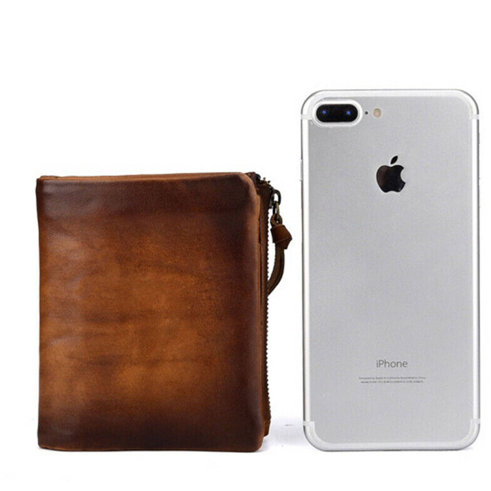 Cowhide Leather Mens Billfold Wallet Blocking Card Holder Zipper Coin Purse