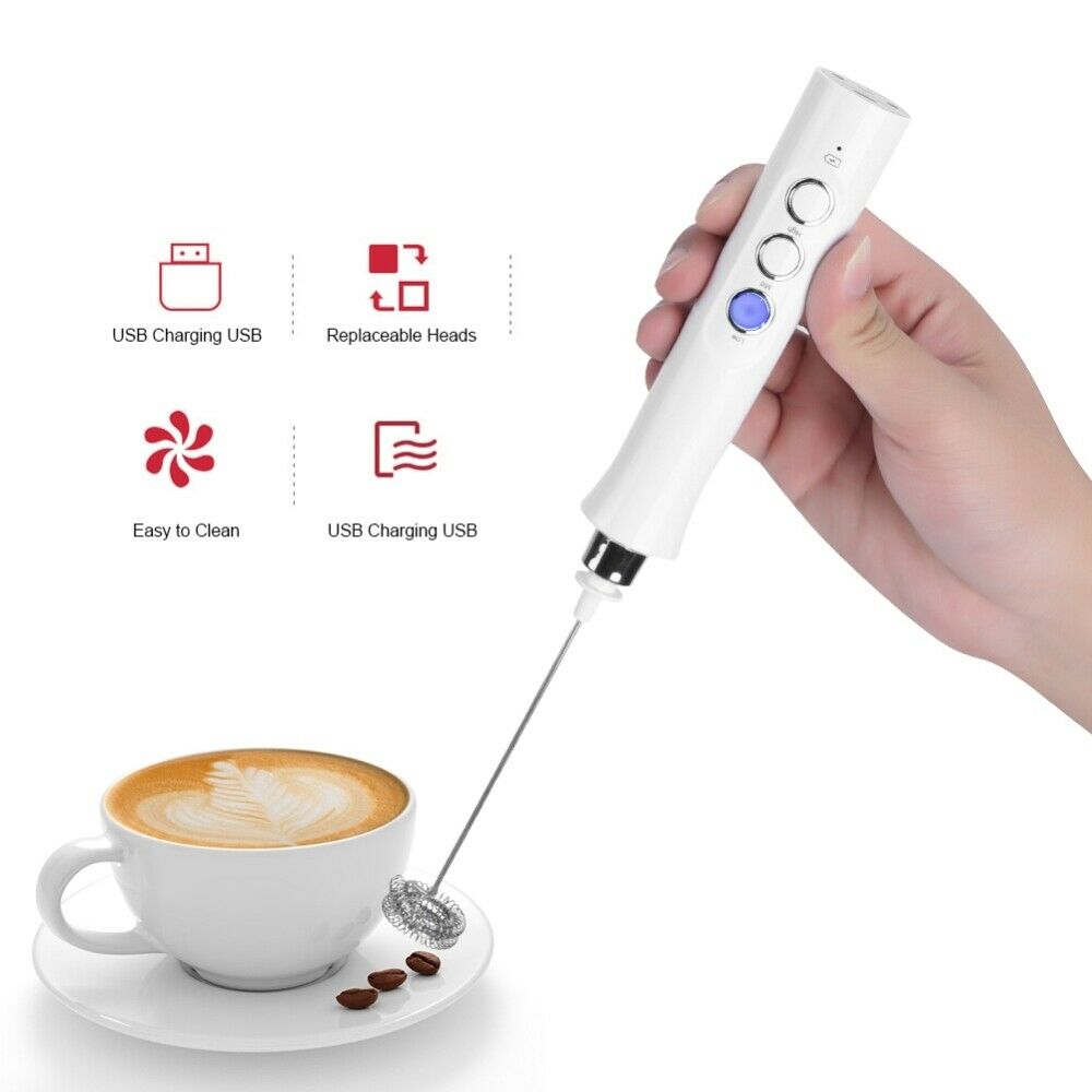 Milk Frother USB Electric Egg Beater Kitchen Handheld Mixer Whisk Mini White