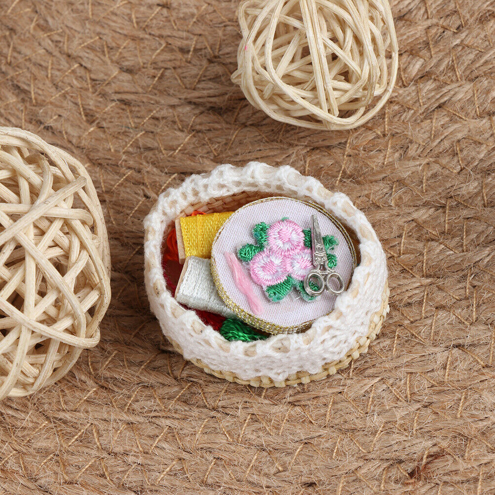1:12Dollhouse mini embroidery tools set simulation sewing scissors thread moY1