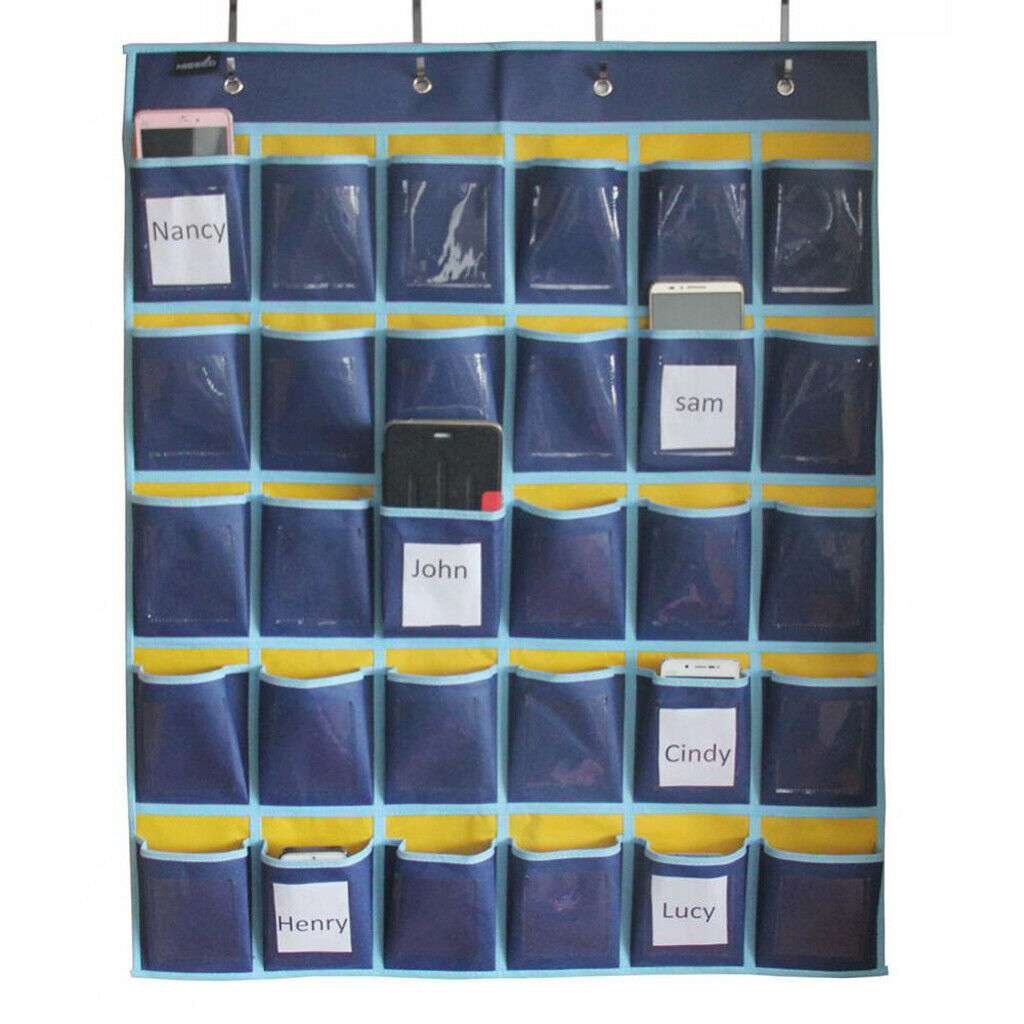Hanging Organizer Pocket Chart for Cell Phones Business Cards Holder Blue