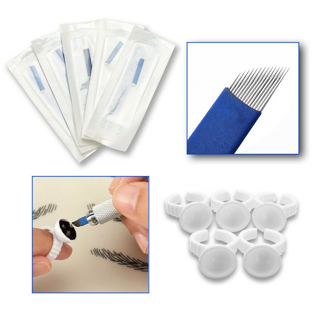 Eyebrow Microblading Set Permanent Needles Rulers Ring Cups Skin Pratice Pen