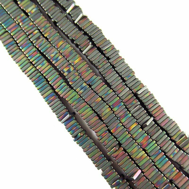 4x4x1mm Black Rainbow Frosted Hematite Square Loose Bead 15.5 " 28g A-456TS