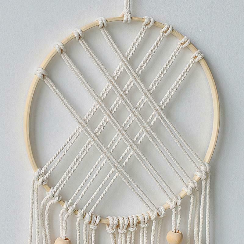 Boho Macrame Dream Catcher with Wooden Beads Woven Tassels Wall Hanging Ornament