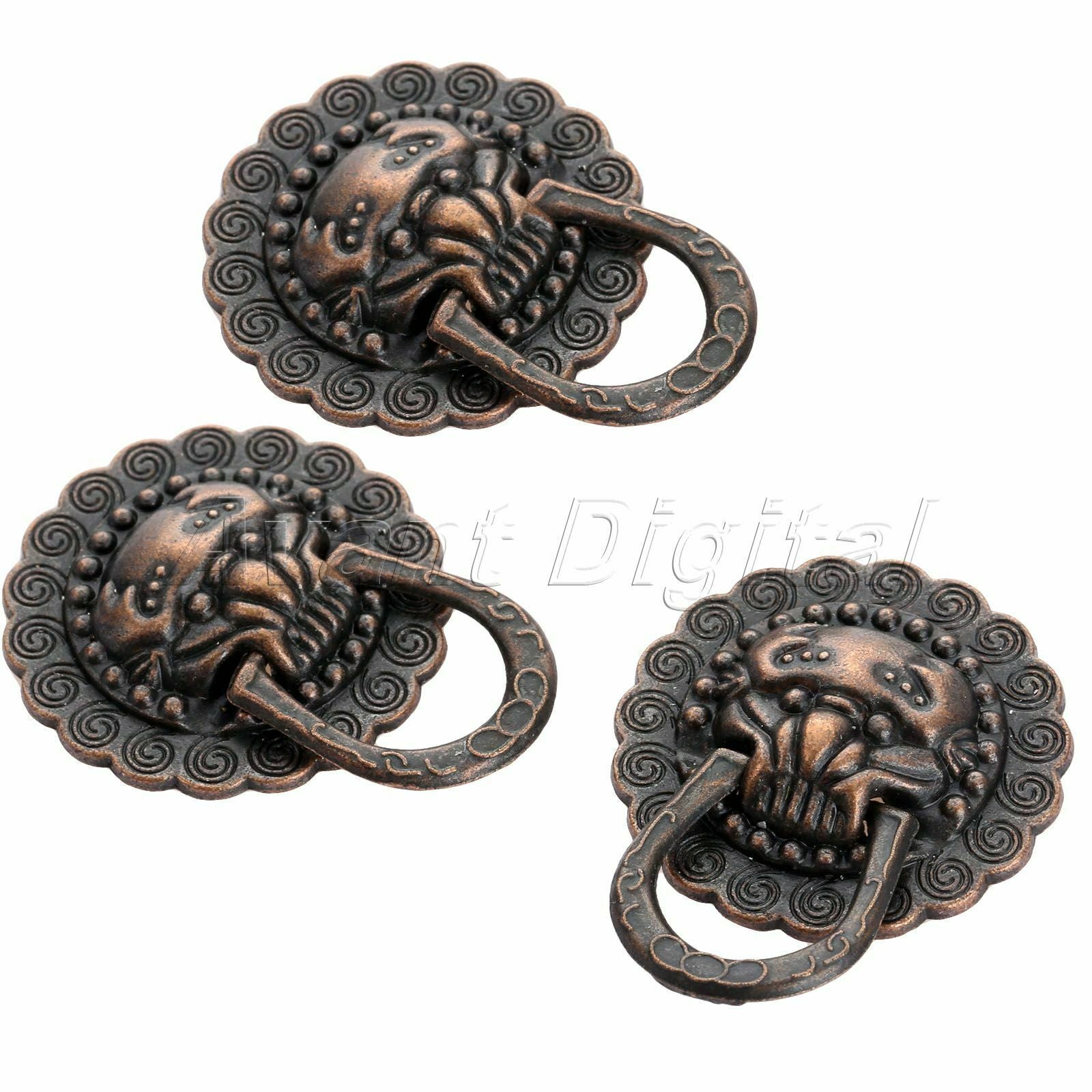 5pc Metal Lion Head Furniture Cabinet Knobs Ring Drawer Door Pull Handle 29*37mm